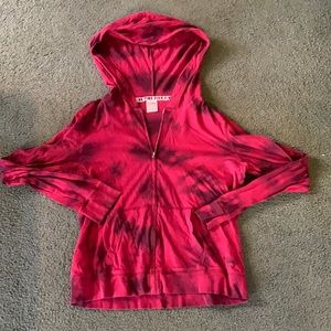 Victoria Secret Pink Red & Black Tye Dye Hoodie Size Large